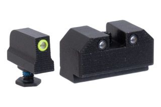 Optic-height night sight set for Walther handguns with yellow front ring.